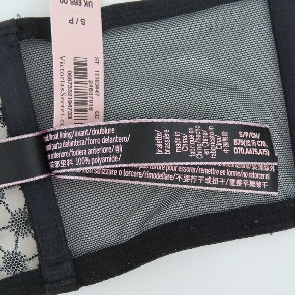 Victorias Secret Small Bralette Black Embroidered Mesh Boning Front Close NEW - Picture 9 of 15